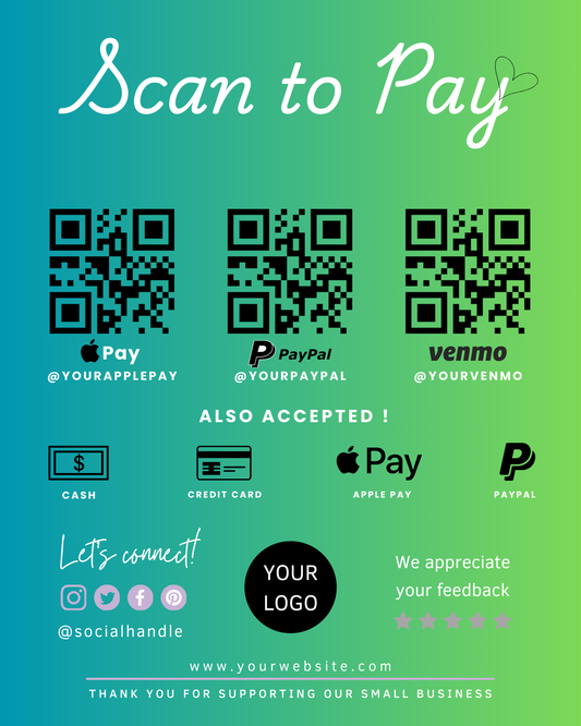 8 Editable Scan To Pay Cards