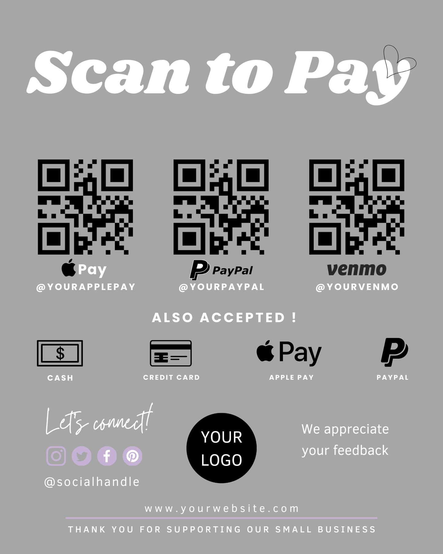 8 Editable Scan To Pay Cards