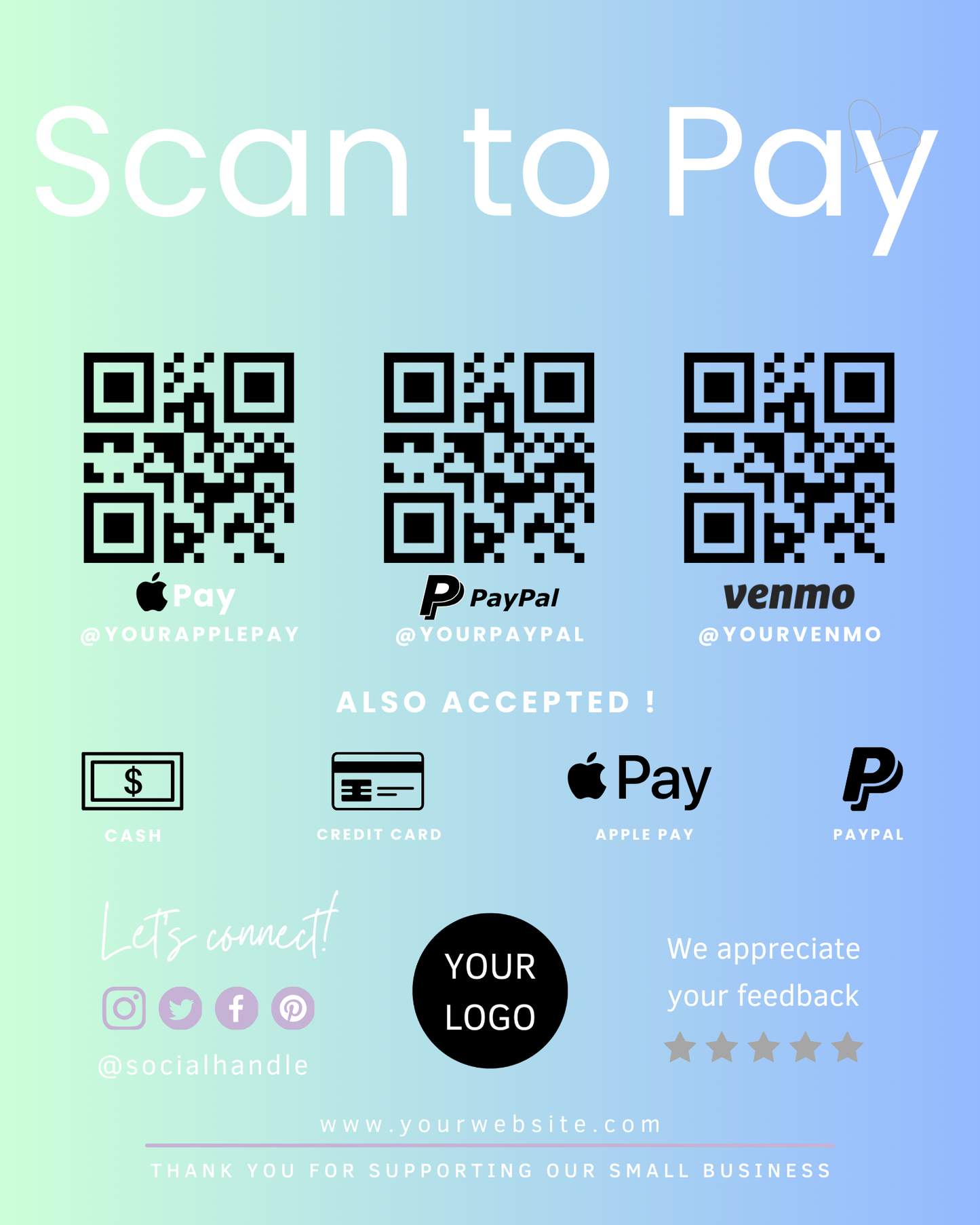 8 Editable Scan To Pay Cards