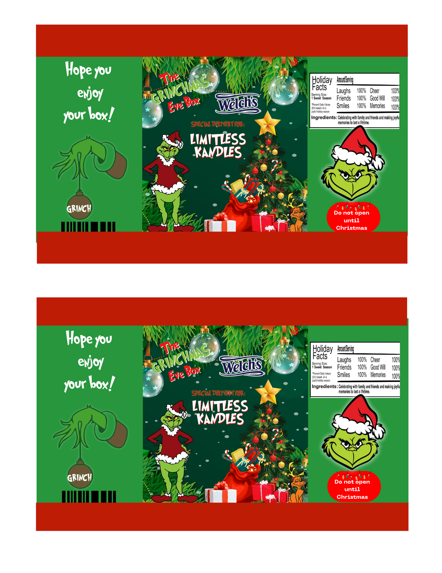 Christmas Grinch Party Favor Templates